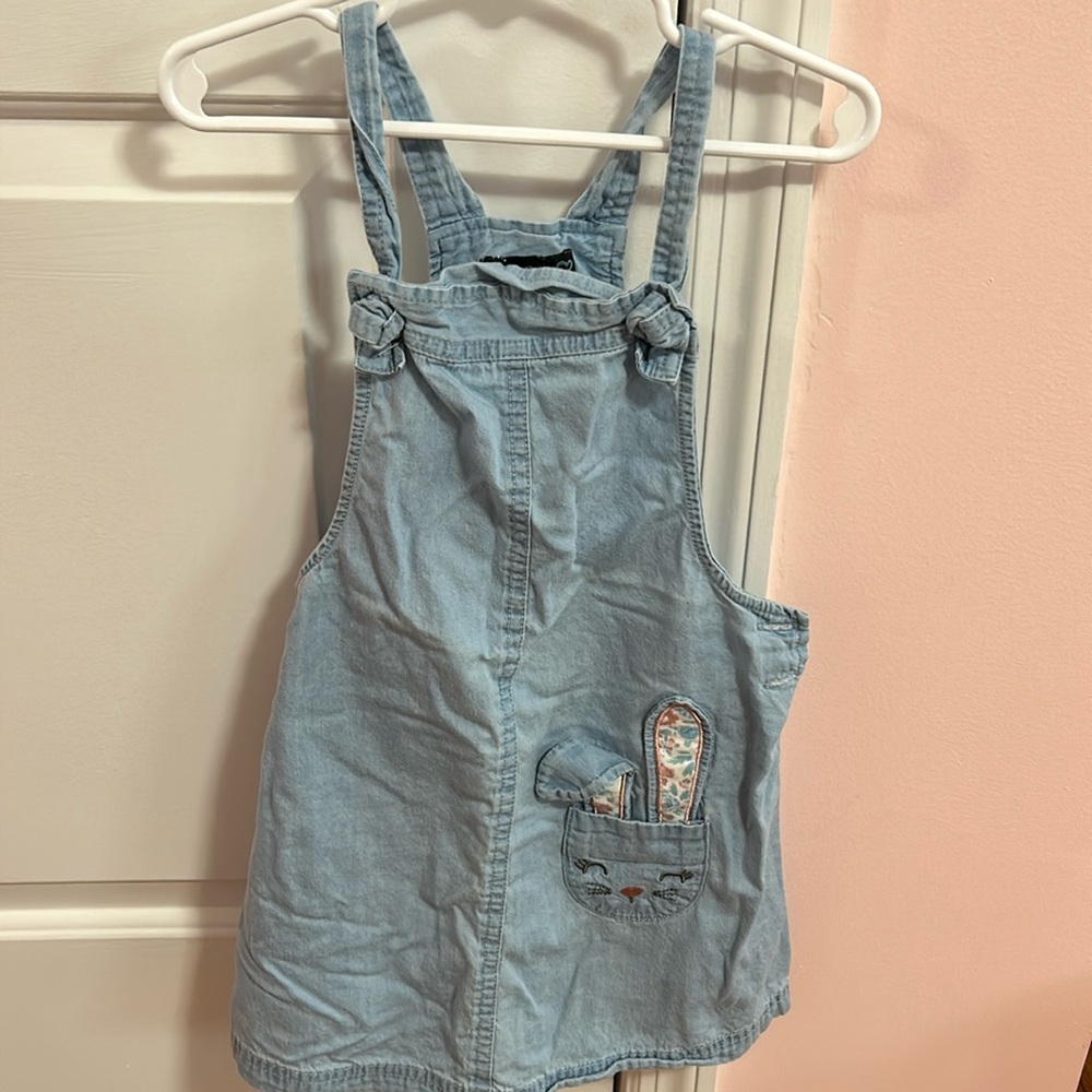 5T jeans overall dress with bunny